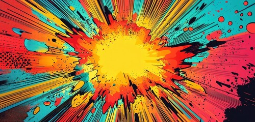 Canvas Print - comic book-style explosion background, with vibrant colors and dynamic pop art graphics