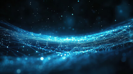 Wall Mural - abstract blue digital technology background with glowing connections and grid lines on a dark space