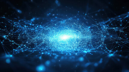 Wall Mural - abstract blue digital technology background with glowing connections and grid lines on a dark space