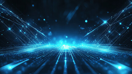 Wall Mural - abstract blue digital technology background with glowing connections and grid lines on a dark space