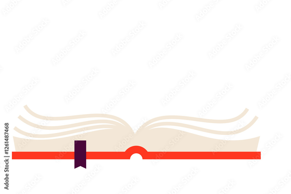 Minimalist illustration of open book with bookmark in flat design style ...