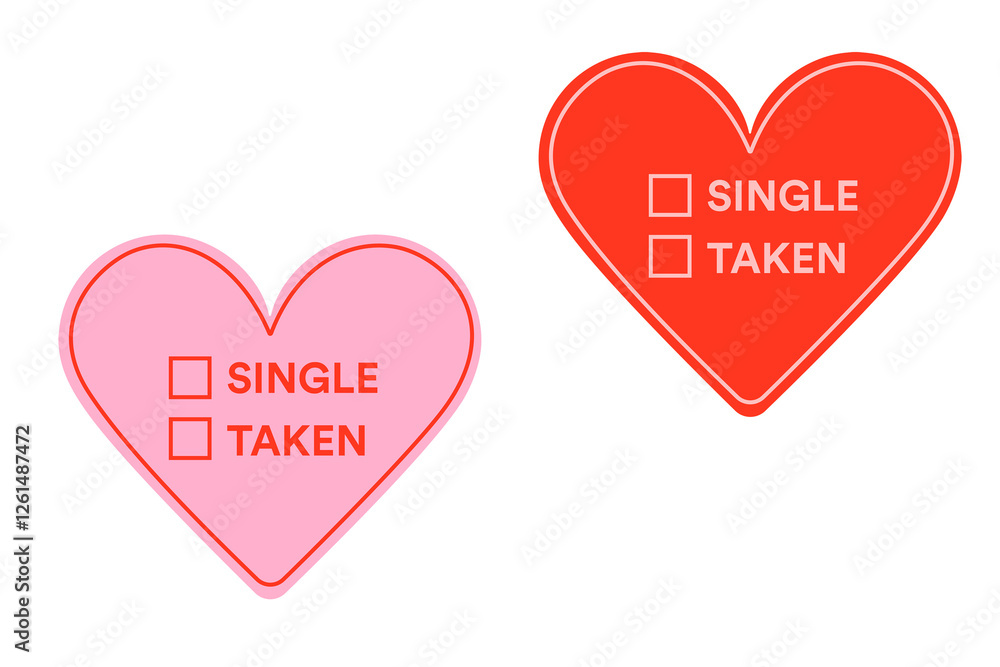 Valentine's Day relationship status hearts in pink and red with single ...
