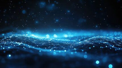 Wall Mural - abstract blue digital technology background with glowing connections and grid lines on a dark space