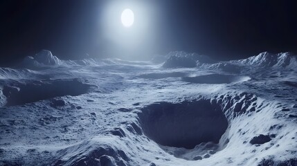 Wall Mural - a breathtaking lunar landscape bathed in the ethereal glow of a bright moon. cratered terrain and ru