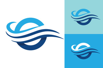 Wall Mural - the image shows a flat logo design that depicts a letter o in blue color with three wavy waves cut t