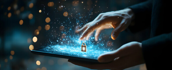 Wall Mural - digital fortress, safeguarding data through advanced encryption and biometric authentication for unp