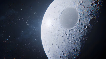 Wall Mural - close-up view of a cratered celestial body, possibly a moon or planet, set against a backdrop of sta
