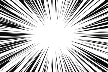 Canvas Print - Abstract black and white radial lines converging to a central white circle, creating a dynamic, high-speed effect.