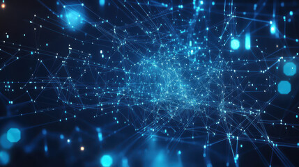 Wall Mural - abstract digital technology background with glowing connections and particles on a blue