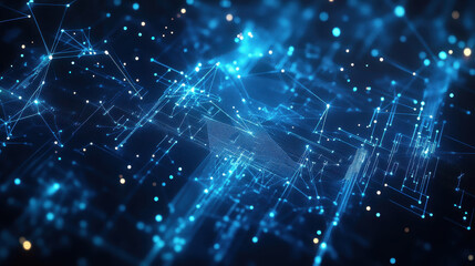 Wall Mural - abstract digital technology background with glowing connections and particles on a blue