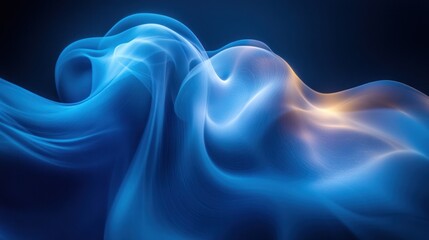Wall Mural - Abstract swirling blue and gold smoke waves on dark background.