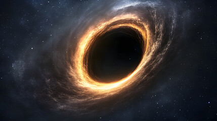 Wall Mural - a mesmerizing cosmic illustration of a black hole, encircled by fiery, swirling gases. the dark void