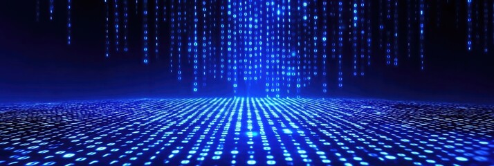 Wall Mural - abstract digital data stream falling onto a glowing grid.
