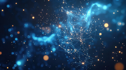 Wall Mural - abstract digital technology background with glowing connections and particles on a blue
