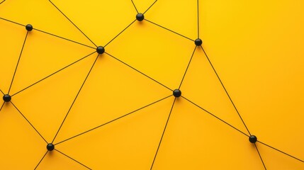 Wall Mural - abstract network connection concept. black spheres connected by thin lines on yellow background.