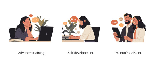 Wall Mural - illustration depicting professional growth through advanced training, self-development, and mentorsh