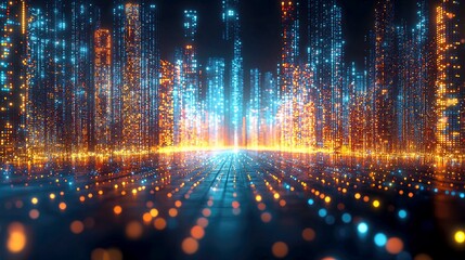Wall Mural - luminous cityscape: a digital metropolis at night