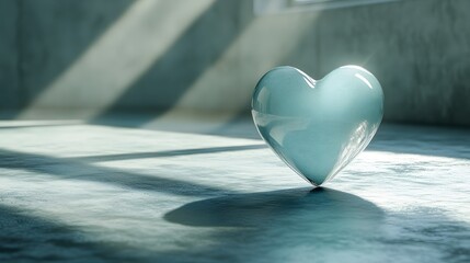 Heart shaped glass object on a table with a minimalist design and simplistic 3d features