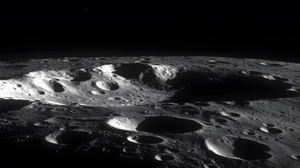 Wall Mural - a stunning high-resolution monochrome image depicting the heavily cratered lunar surface.