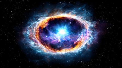Wall Mural - a vibrant nebula explodes with fiery orange and cool blue hues, a bright core radiating energy again