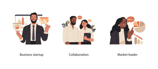 Wall Mural - illustration of professionals engaged in business startup, teamwork, and leadership. depicts collabo