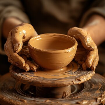 Crafting Beauty: The Art of Pottery Making a Delicate Teacup on a Spinning Wheel