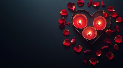 Wall Mural - A heart-shaped arrangement of candles surrounded by rose petals, creating a romantic atmosphere.