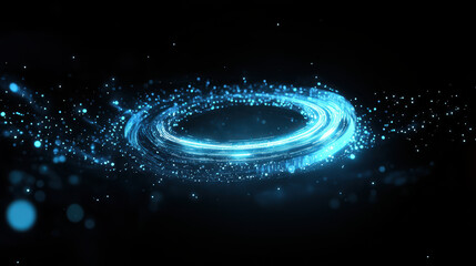 Wall Mural - abstract futuristic background with glowing blue circular elements and light effects on a dark black
