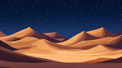 Wall Mural - serene desert landscape under starry night sky with mountains