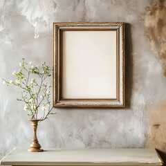 Sticker - Elegant Empty Frame with Floral Decoration on a Textured Wall