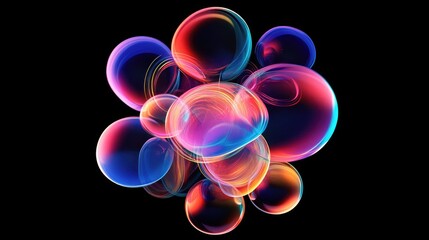 Poster - A modern design featuring a cluster of neon bubbles glowing vividly against a black background, creating a futuristic, dynamic visual impac