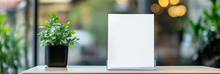 Poster - Blank sign mockup with plant on cafe table