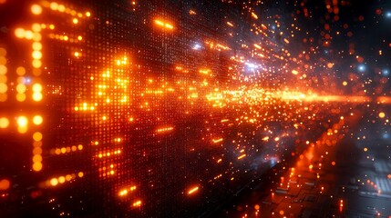 Wall Mural - abstract digital data stream: glowing network of binary code and connections