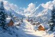 © Gery - Snowy mountain village skiers winter Alps