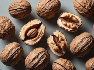 Wall Mural - Walnuts in Shells and Halves Close Up