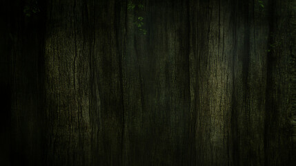 Dark Forest Interior Bark Texture Tree Trunks Background with Subtle Green Leaves Overhead Canopy
