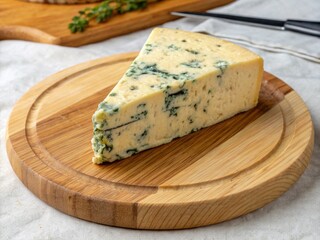 Blue Cheese Wedge on Wooden Board