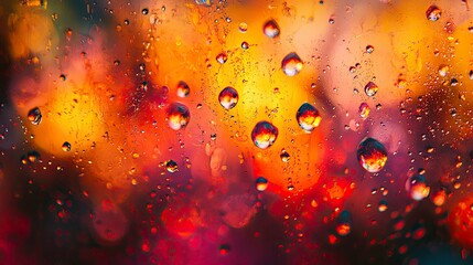 Wall Mural - water droplets on glass: abstract macro photography of vibrant colors