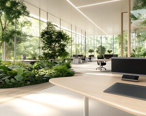 Poster - Futuristic sustainable workspace design showcasing solar features and modern architecture.