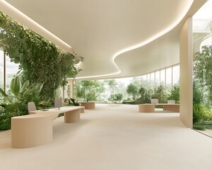 Poster - A futuristic sustainable workspace design featuring solar technology and eco-friendly elements.