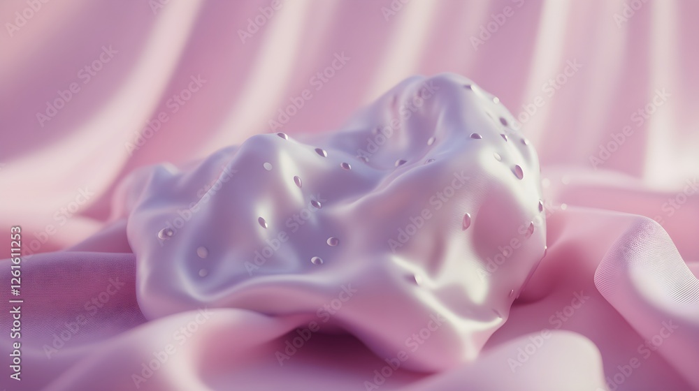 Cute Pastel Pink Polka Dot Fabric with Glossy Texture and Detail