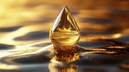 Wall Mural - golden drop: a sunset reflection on water. abstract nature photography, peaceful and serene scene