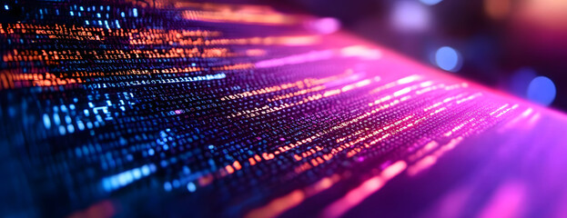 Coding script text on screen. Notebook closeup photo. Running Computer data programming.