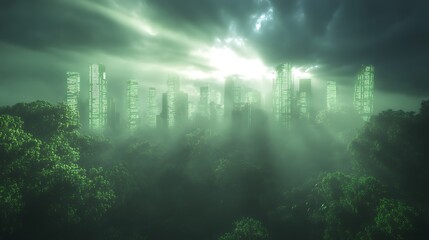 Poster - Futuristic city skyline depicting economic growth and innovation in a vibrant urban environment.