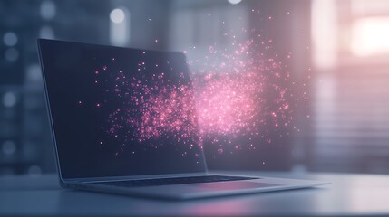 Leinwandbilder - A digital workspace featuring a glowing holographic design, ideal for tech and innovation themes.