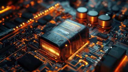 Poster - Futuristic circuit board with glowing component