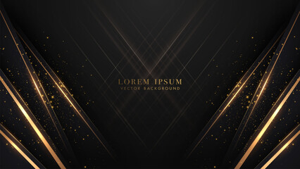 Wall Mural - luxurious abstract background with black gradient, dynamic diagonal gold lines