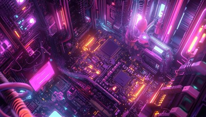 Poster - Futuristic Circuit Board Cityscape