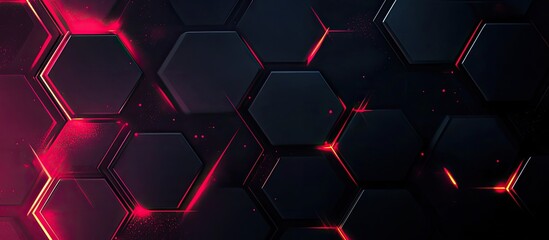 Poster - Hexagon Grid with Red Luminous Lines