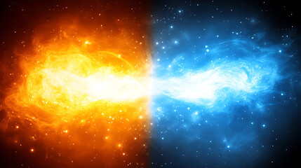 Wall Mural - dynamic collision fire and ice energetic abstract design representing opposites and conflict
